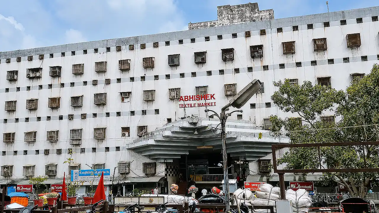 Abhishek Textile Market Surat front view and main entrance