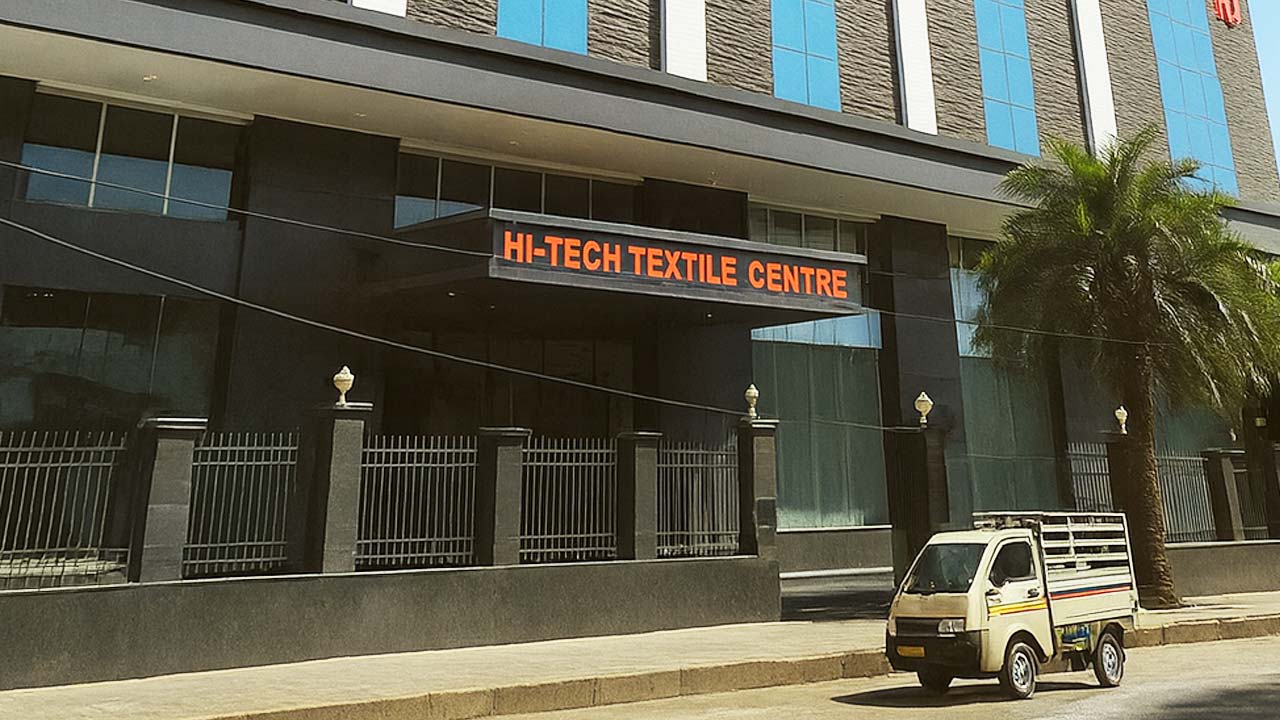 Hi-Tech Textile Centre building exterior in Anjana Surat
