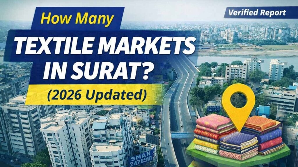 Aerial view of Surat city showing major textile trading zones, used for a verified research report on the number of textile markets in Surat (2026 update).