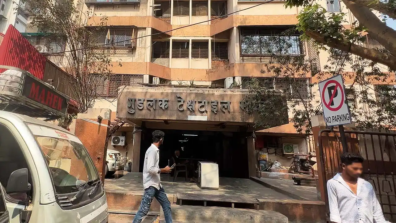 Entrance view of Good Luck Textile Market, a wholesale saree and ethnic wear market located near Salasar Hanuman Gate on Ring Road, Surat.