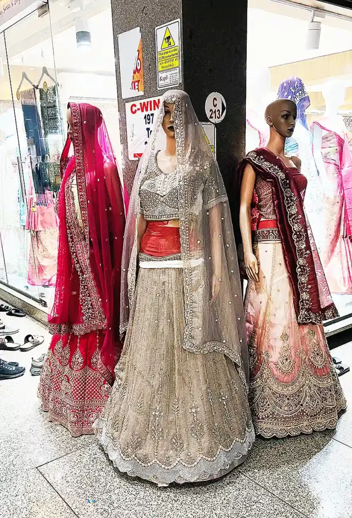 Lehenga collection displayed at Globale Textile Market Surat
